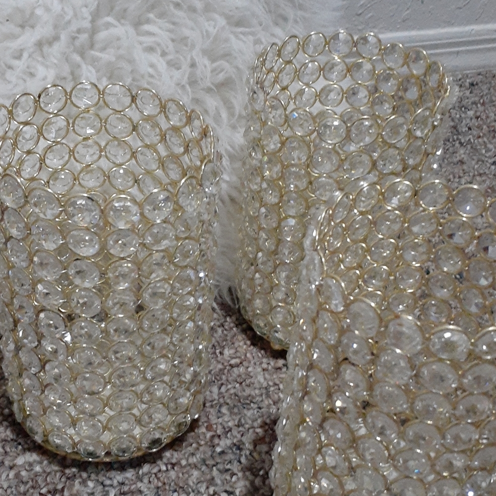3pc Set Gold crystals Candle Holders